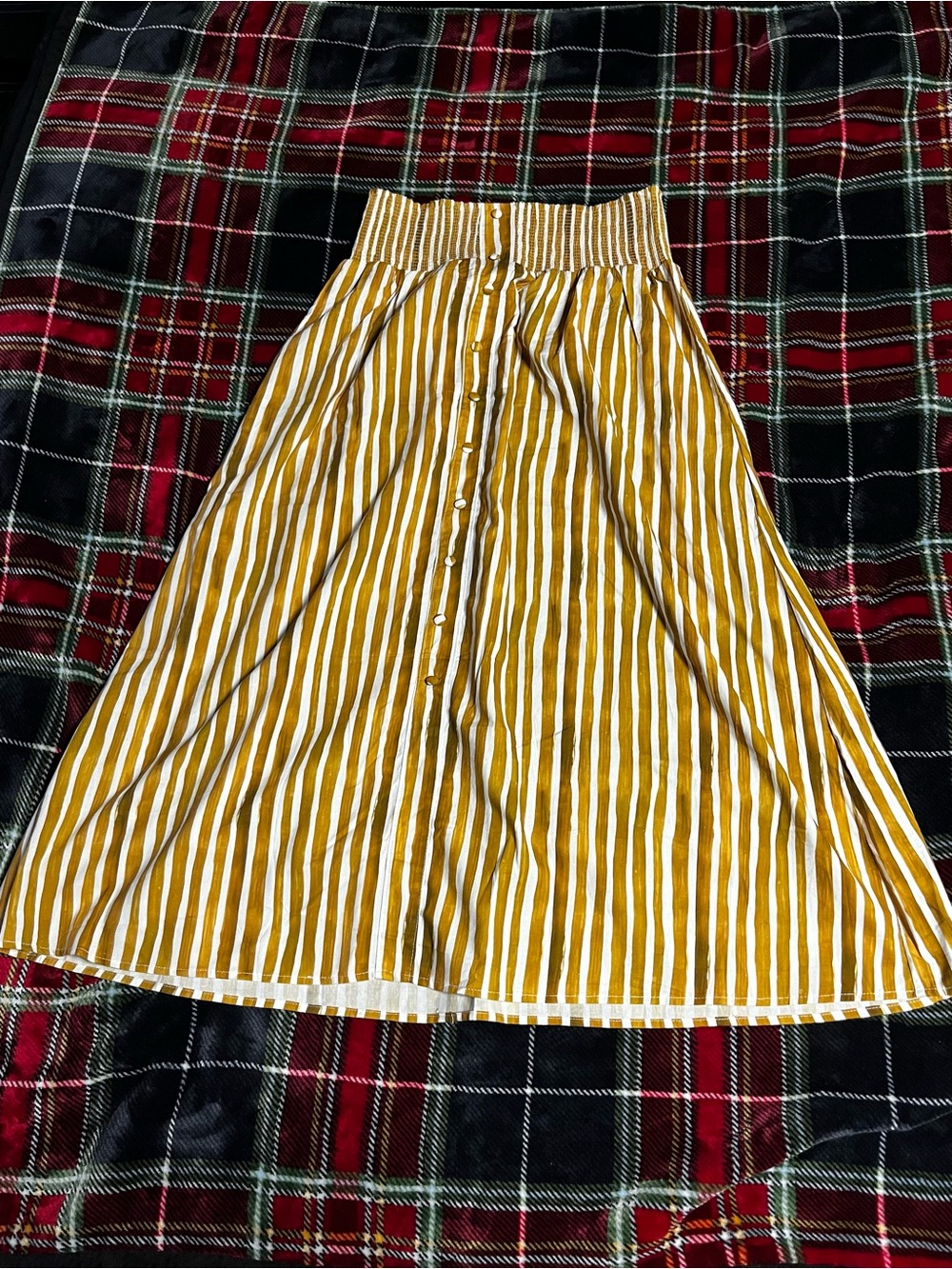 Striped Mustard Yellow Button-Front Midi Skirt! Womens 2XL